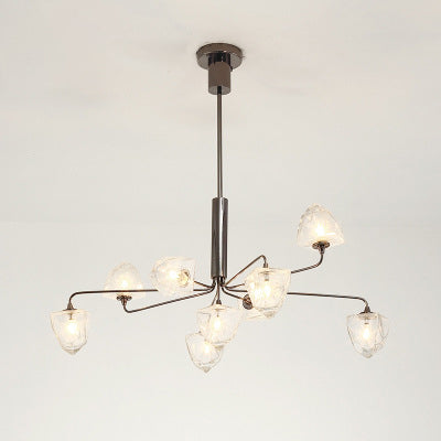 Contemporary Branching Chandelier Lamp Glass 5/7 Lights Living Room Hanging Pendant Light in Black/Nickel 9 Nickel Clearhalo 'Ceiling Lights' 'Chandeliers' 'Modern Chandeliers' 'Modern' Lighting' 114989