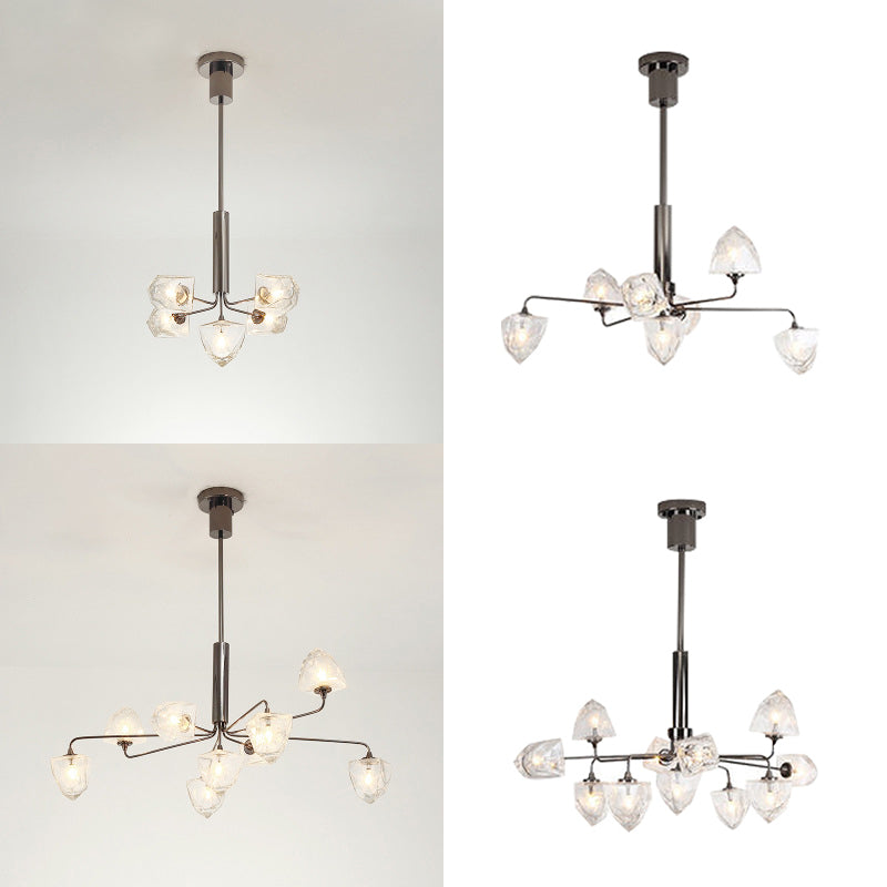 Contemporary Branching Chandelier Lamp Glass 5/7 Lights Living Room Hanging Pendant Light in Black/Nickel Clearhalo 'Ceiling Lights' 'Chandeliers' 'Modern Chandeliers' 'Modern' Lighting' 114993