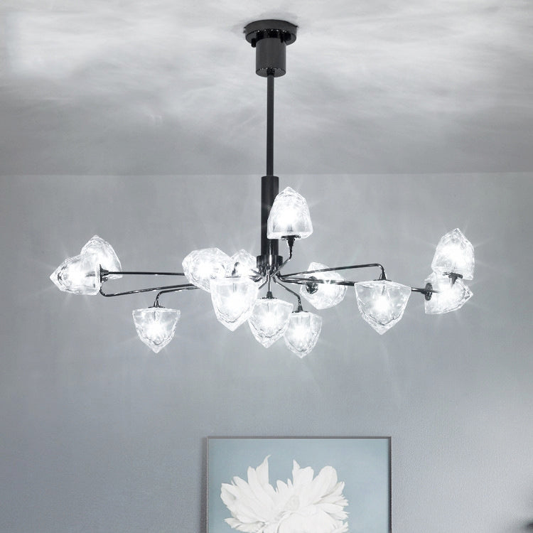 Contemporary Branching Chandelier Lamp Glass 5/7 Lights Living Room Hanging Pendant Light in Black/Nickel Clearhalo 'Ceiling Lights' 'Chandeliers' 'Modern Chandeliers' 'Modern' Lighting' 114994