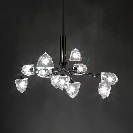 Contemporary Branching Chandelier Lamp Glass 5/7 Lights Living Room Hanging Pendant Light in Black/Nickel 11 Black Clearhalo 'Ceiling Lights' 'Chandeliers' 'Modern Chandeliers' 'Modern' Lighting' 114997