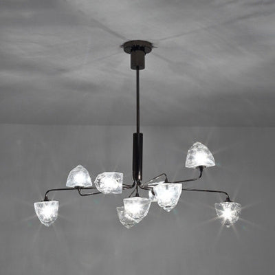 Contemporary Branching Chandelier Lamp Glass 5/7 Lights Living Room Hanging Pendant Light in Black/Nickel 9 Black Clearhalo 'Ceiling Lights' 'Chandeliers' 'Modern Chandeliers' 'Modern' Lighting' 114998