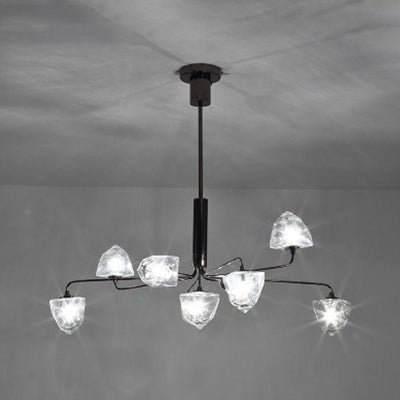 Contemporary Branching Chandelier Lamp Glass 5/7 Lights Living Room Hanging Pendant Light in Black/Nickel 7 Black Clearhalo 'Ceiling Lights' 'Chandeliers' 'Modern Chandeliers' 'Modern' Lighting' 114999