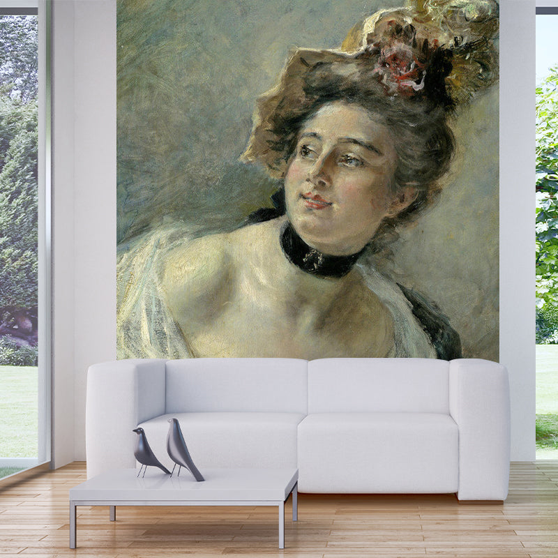 Elegant Woman Mural Wallpaper for Bedroom European Wall Decor, Personalized Size Available Clearhalo 'Wall Decor' 'Wall Mural' 1150537