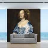 Antique Elegant Lady Wall Art for Bedroom, Custom Size Mural Wallpaper in Blue and Grey Clearhalo 'Wall Decor' 'Wall Mural' 1150568