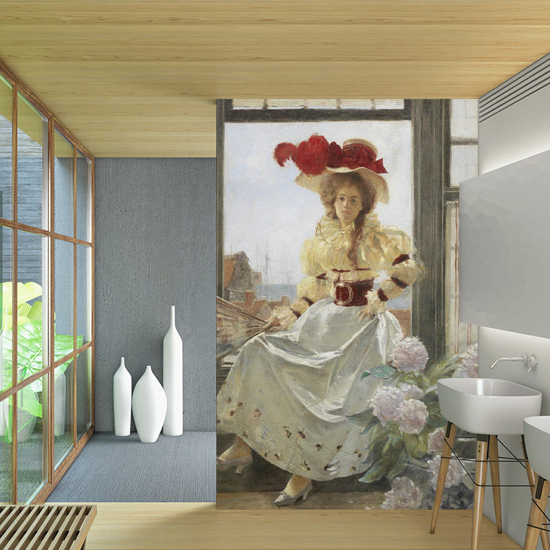 Blossoms and Lady Wall Covering for Bedroom Mid-Century Mural, Personalized Size Available Clearhalo 'Wall Decor' 'Wall Mural' 1150608