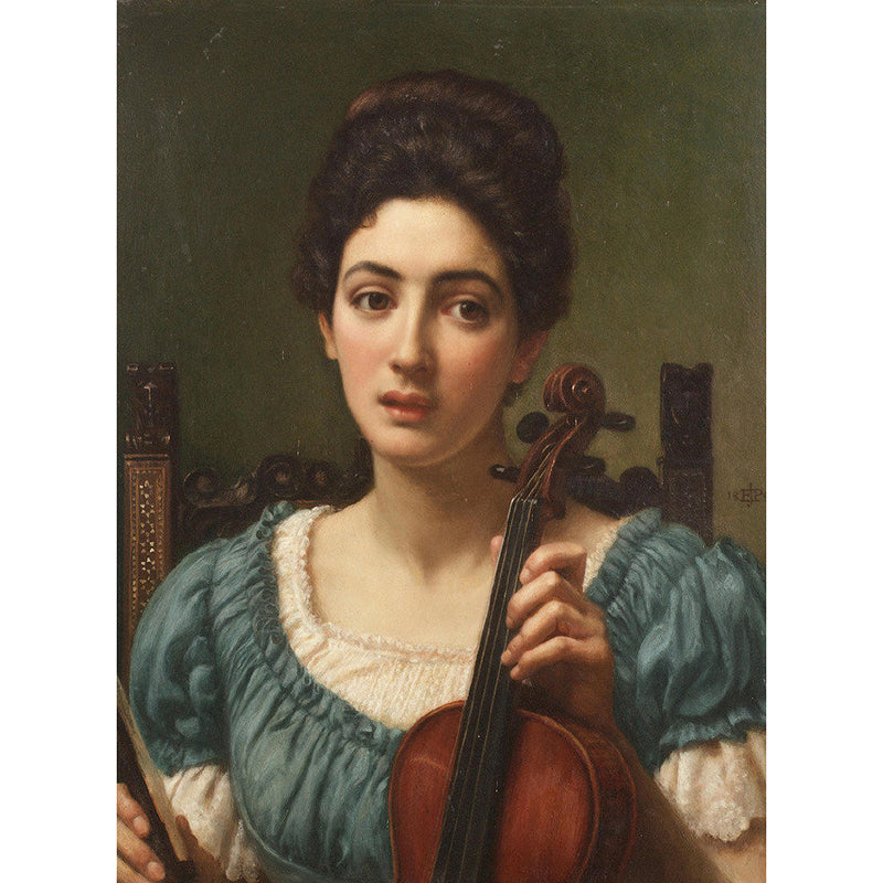 Whole Victorian Style Mural Wallpaper Blue and Brown Woman with Violin Portrait Wall Covering Clearhalo 'Wall Decor' 'Wall Mural' 1150801