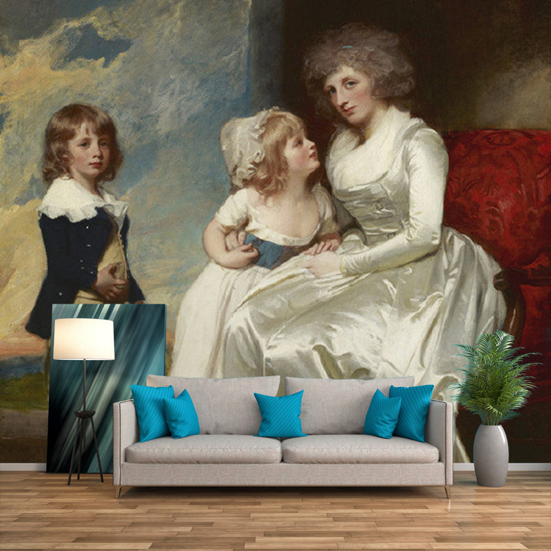 White-Brown Classic Mural Wallpaper Full Size Countess and Her Children Portrait Wall Decor for Accent Wall White-Brown Clearhalo 'Wall Decor' 'Wall Mural' 1150943