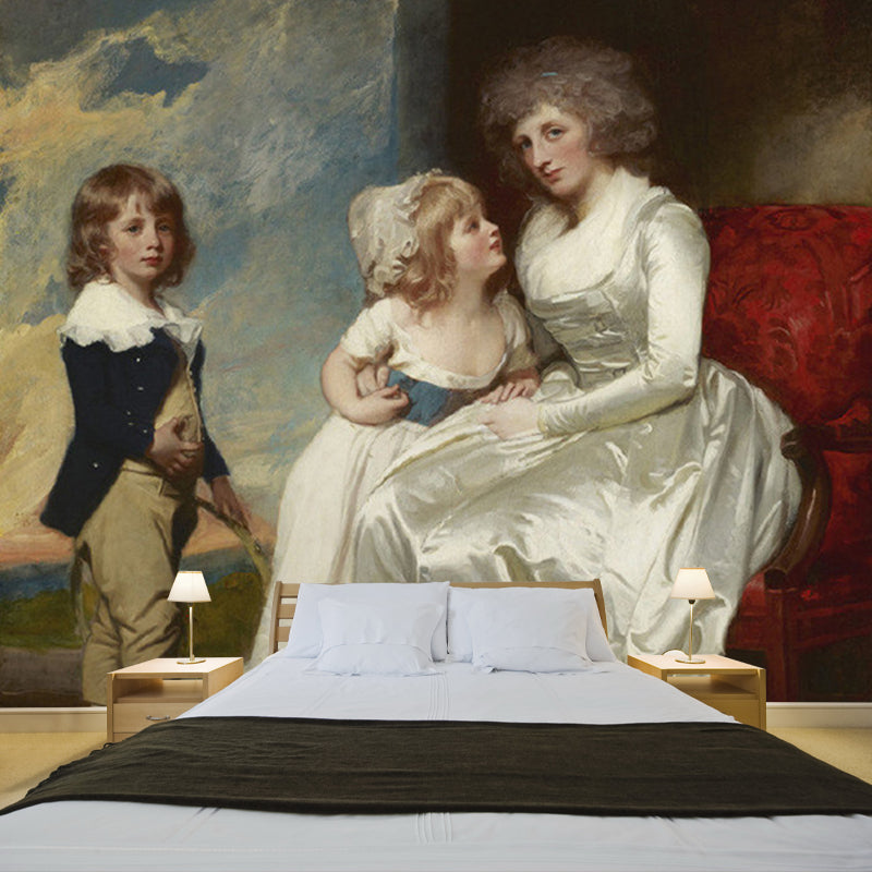 White-Brown Classic Mural Wallpaper Full Size Countess and Her Children Portrait Wall Decor for Accent Wall Clearhalo 'Wall Decor' 'Wall Mural' 1150945