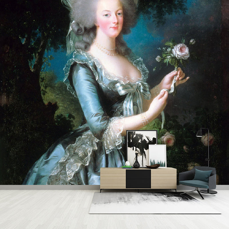 Victoria Woman Portrait Murals Blue and Black Stain Resistant Wall Art for Home Gallery Blue-Black Clearhalo 'Wall Decor' 'Wall Mural' 1151133