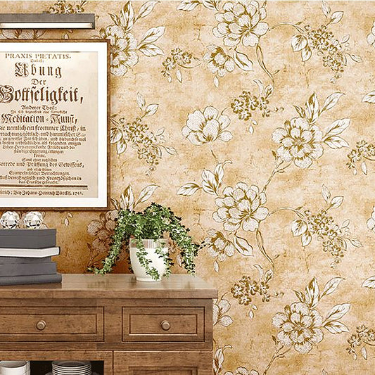 Farmhouse Peony Blossom Wallpaper Pastel Color Home Wall Covering, 33' L x 20.5" W Yellow Clearhalo 'Country wall decor' 'Rustic' 'Wallpaper' Wall Decor' 1151385