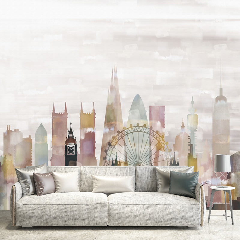 Illustration Paris City Wall Mural Full Size Wall Covering for Office Room, Made to Measure Brown Clearhalo 'Wall Decor' 'Wall Mural' 1151596