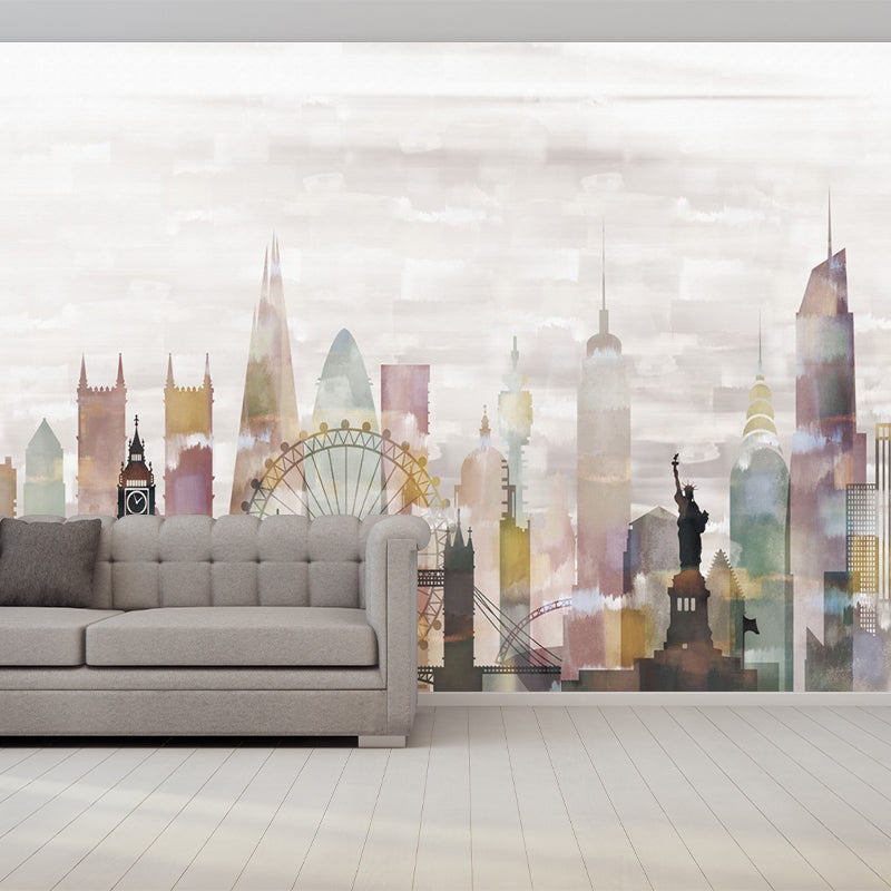 Illustration Paris City Wall Mural Full Size Wall Covering for Office Room, Made to Measure Clearhalo 'Wall Decor' 'Wall Mural' 1151598