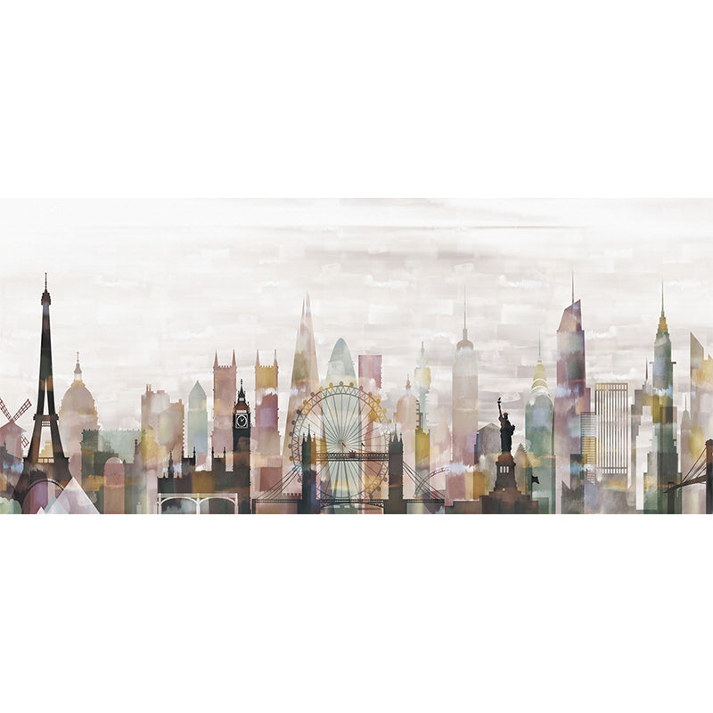 Illustration Paris City Wall Mural Full Size Wall Covering for Office Room, Made to Measure Clearhalo 'Wall Decor' 'Wall Mural' 1151599