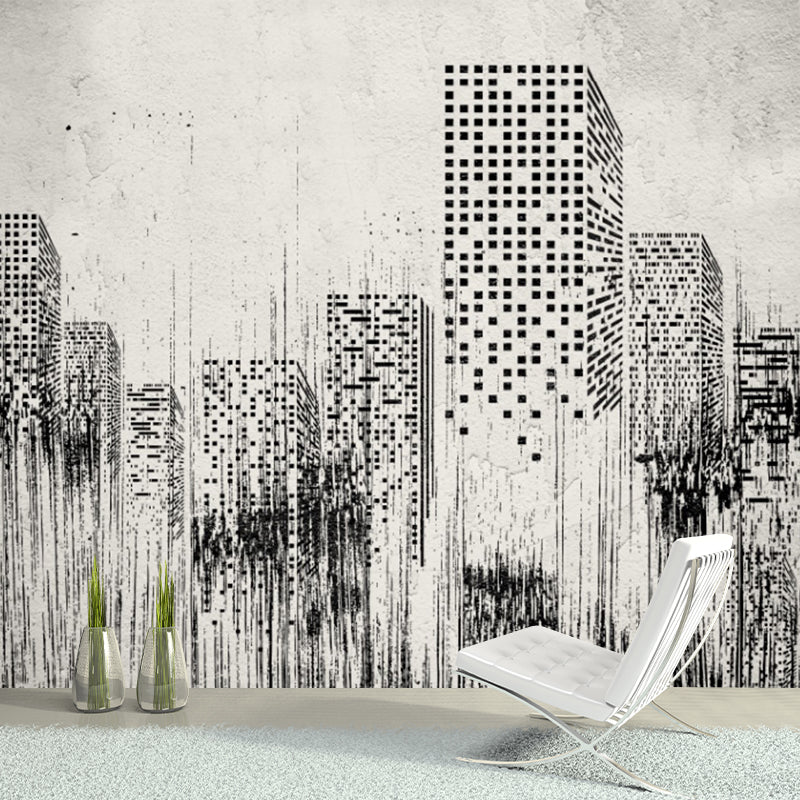 Big Urban Buildings Mural Wallpaper in Grey Non-Woven Material Wall Covering for Home Decor, Custom-Printed Grey Clearhalo 'Wall Decor' 'Wall Mural' 1151601