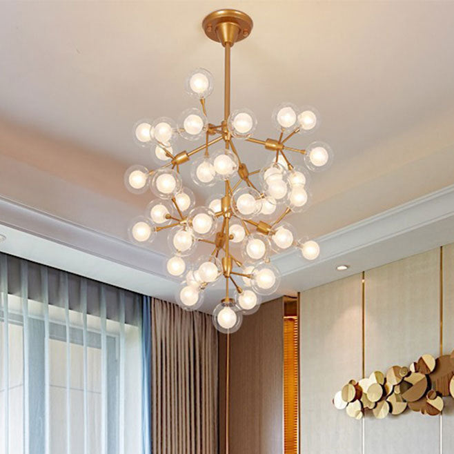 Clear Glass Ball Chandelier Pendant Light Modern 25/45 Lights Golden Hanging Lamp for Living Room 45 Gold Clearhalo 'Ceiling Lights' 'Chandeliers' 'Modern Chandeliers' 'Modern' Lighting' 115167