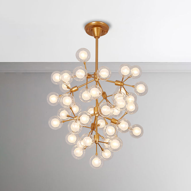 Clear Glass Ball Chandelier Pendant Light Modern 25/45 Lights Golden Hanging Lamp for Living Room 25 Gold Clearhalo 'Ceiling Lights' 'Chandeliers' 'Modern Chandeliers' 'Modern' Lighting' 115169