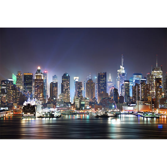 Photo Night City Wall Mural Decal Full Size Wall Covering for Accent Wall, Custom Size Available Clearhalo 'Wall Decor' 'Wall Mural' 1151695