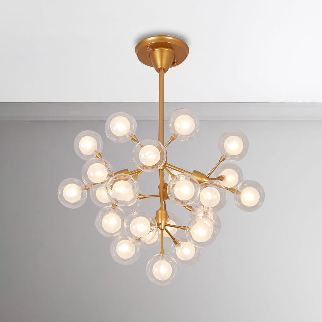 Clear Glass Ball Chandelier Pendant Light Modern 25/45 Lights Golden Hanging Lamp for Living Room Clearhalo 'Ceiling Lights' 'Chandeliers' 'Modern Chandeliers' 'Modern' Lighting' 115170