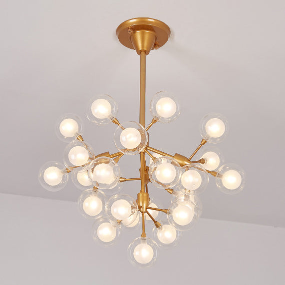 Clear Glass Ball Chandelier Pendant Light Modern 25/45 Lights Golden Hanging Lamp for Living Room Clearhalo 'Ceiling Lights' 'Chandeliers' 'Modern Chandeliers' 'Modern' Lighting' 115171