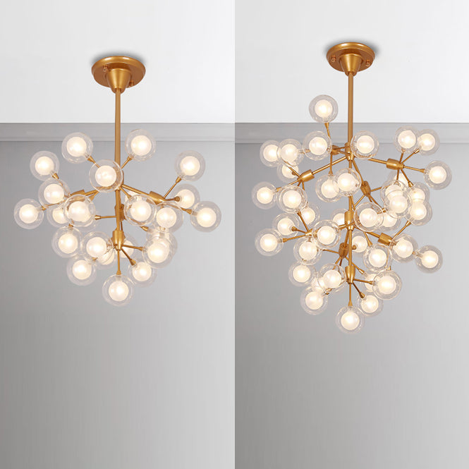 Clear Glass Ball Chandelier Pendant Light Modern 25/45 Lights Golden Hanging Lamp for Living Room Clearhalo 'Ceiling Lights' 'Chandeliers' 'Modern Chandeliers' 'Modern' Lighting' 115172