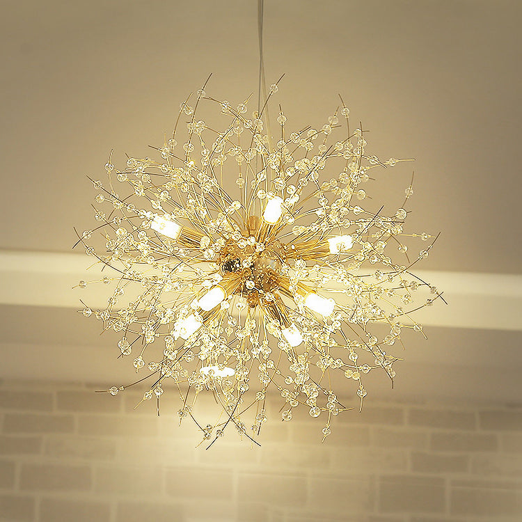 Gold/Silver Firework Chandelier Lighting Modernist 16"/19.5" Wide 8/9/12 Lights Clear Crystal Hanging Lamp Clearhalo 'Ceiling Lights' 'Chandeliers' 'Modern Chandeliers' 'Modern' Lighting' 115313