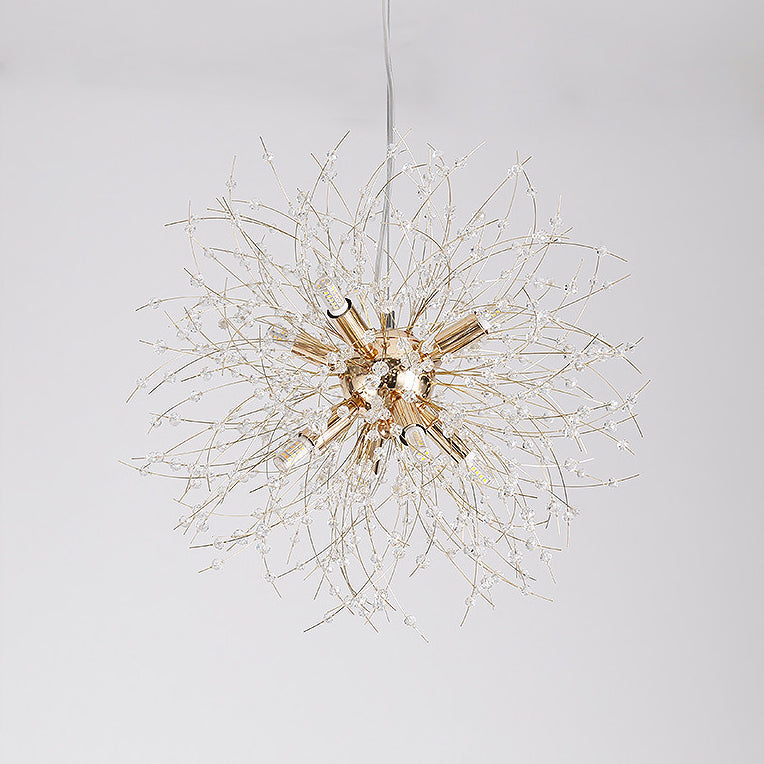 Gold/Silver Firework Chandelier Lighting Modernist 16"/19.5" Wide 8/9/12 Lights Clear Crystal Hanging Lamp Clearhalo 'Ceiling Lights' 'Chandeliers' 'Modern Chandeliers' 'Modern' Lighting' 115314