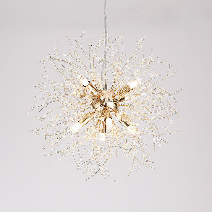 Gold/Silver Firework Chandelier Lighting Modernist 16"/19.5" Wide 8/9/12 Lights Clear Crystal Hanging Lamp Clearhalo 'Ceiling Lights' 'Chandeliers' 'Modern Chandeliers' 'Modern' Lighting' 115315