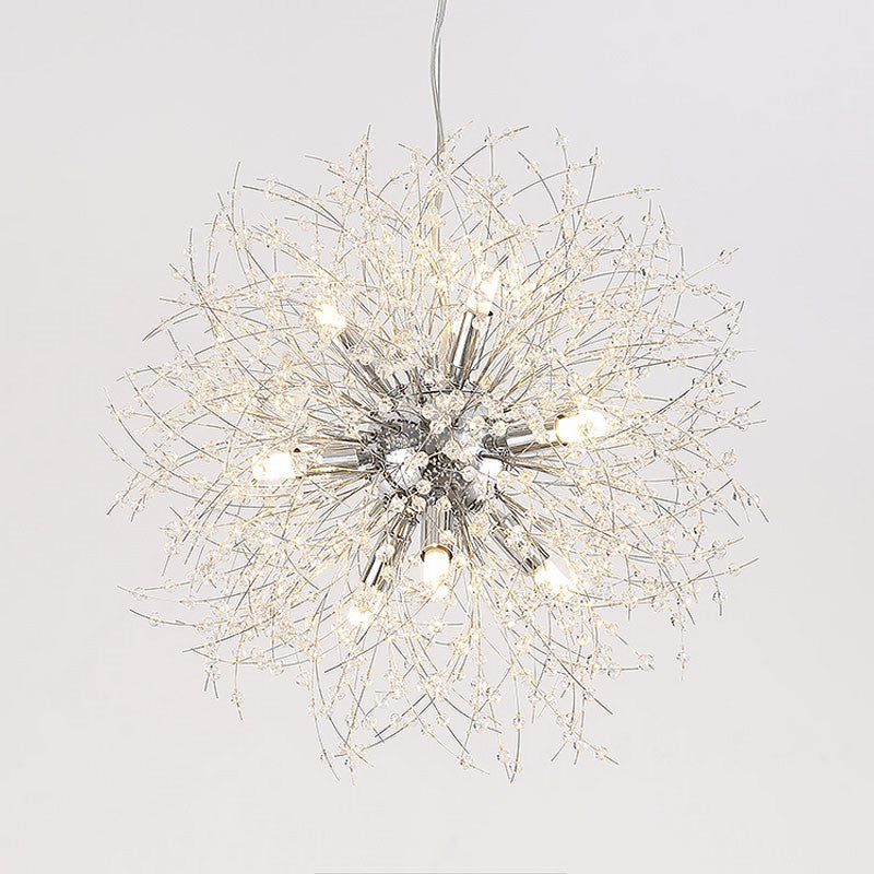 Gold/Silver Firework Chandelier Lighting Modernist 16"/19.5" Wide 8/9/12 Lights Clear Crystal Hanging Lamp Silver Clearhalo 'Ceiling Lights' 'Chandeliers' 'Modern Chandeliers' 'Modern' Lighting' 115316