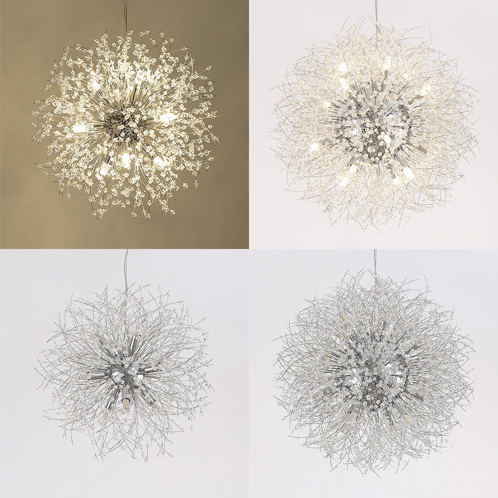 Gold/Silver Firework Chandelier Lighting Modernist 16"/19.5" Wide 8/9/12 Lights Clear Crystal Hanging Lamp Clearhalo 'Ceiling Lights' 'Chandeliers' 'Modern Chandeliers' 'Modern' Lighting' 115317