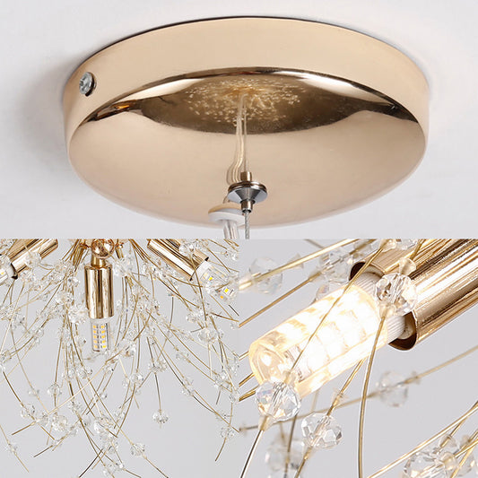 Gold/Silver Firework Chandelier Lighting Modernist 16"/19.5" Wide 8/9/12 Lights Clear Crystal Hanging Lamp Clearhalo 'Ceiling Lights' 'Chandeliers' 'Modern Chandeliers' 'Modern' Lighting' 115318