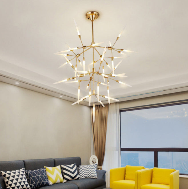 Acrylic Spur Chandelier Lighting Modern Stylish 5/25 Lights Gold Finish Ceiling Light Fixture for Living Room 45 Gold Clearhalo 'Ceiling Lights' 'Chandeliers' 'Modern Chandeliers' 'Modern' Lighting' 115360