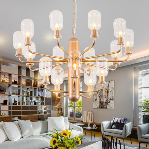 Modernist Oval Chandelier Light Fixture Glass 15-Light Living Room Suspension Lamp in Black/Gold/White Finish Gold Clearhalo 'Ceiling Lights' 'Chandeliers' 'Glass shade' 'Glass' 'Modern Chandeliers' 'Modern' Lighting' 115369