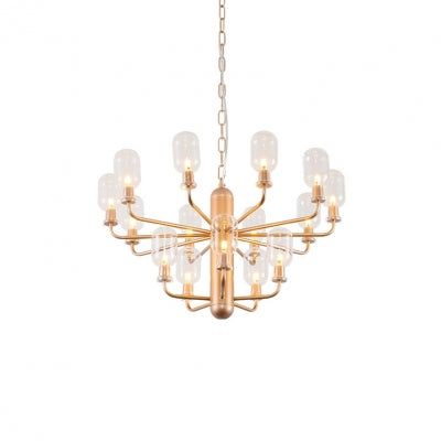 Modernist Oval Chandelier Light Fixture Glass 15-Light Living Room Suspension Lamp in Black/Gold/White Finish Clearhalo 'Ceiling Lights' 'Chandeliers' 'Glass shade' 'Glass' 'Modern Chandeliers' 'Modern' Lighting' 115371