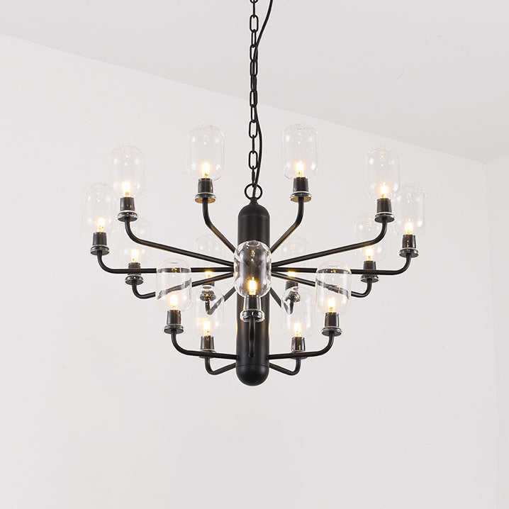 Modernist Oval Chandelier Light Fixture Glass 15-Light Living Room Suspension Lamp in Black/Gold/White Finish Clearhalo 'Ceiling Lights' 'Chandeliers' 'Glass shade' 'Glass' 'Modern Chandeliers' 'Modern' Lighting' 115374