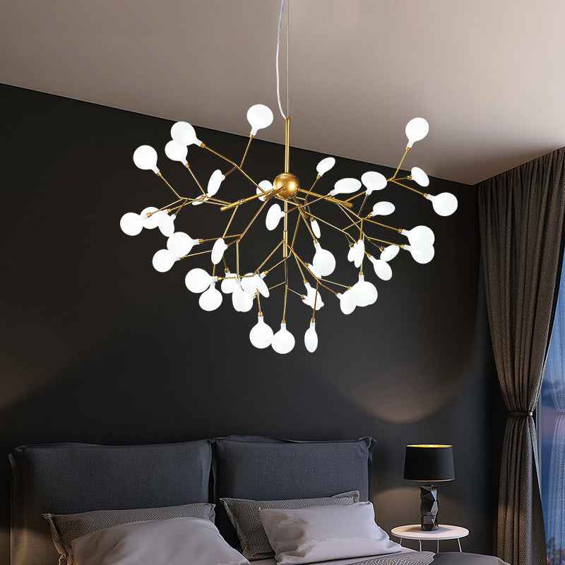 36 Lights Bedroom Chandelier Light Fixture with Branch-Like Wireframe Acrylic Shade Modern Gold Finish Suspension Light Clearhalo 'Ceiling Lights' 'Chandeliers' 'Modern Chandeliers' 'Modern' Lighting' 115414