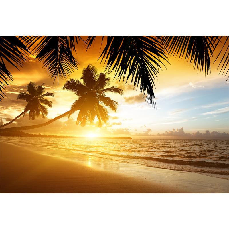 Tropical Sunset at Beach Murals Brown Stain Resistant Wall Covering for Home Decor Clearhalo 'Wall Decor' 'Wall Mural' 1154259