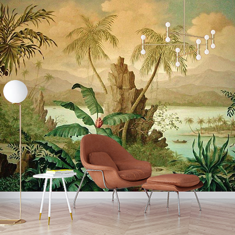 Tropical Landscape Murals Wallpaper Brown Living Room Wall Decor, Made to Measure Clearhalo 'Wall Decor' 'Wall Mural' 1154308