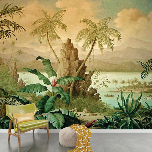 Tropical Landscape Murals Wallpaper Brown Living Room Wall Decor, Made to Measure Clearhalo 'Wall Decor' 'Wall Mural' 1154309