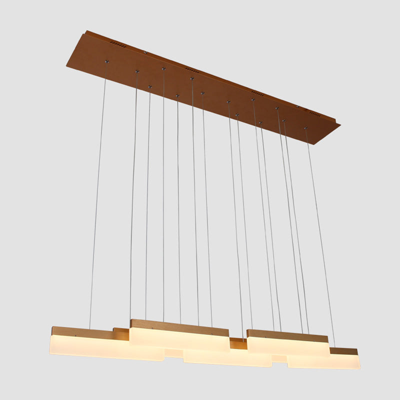 Brown/Gold Linear Island Chandelier Contemporary 7-Head Acrylic Ceiling Lighting Fixture in Warm/White Light Gold Clearhalo 'Ceiling Lights' 'Chandeliers' 'Modern Chandeliers' 'Modern' Lighting' 115503