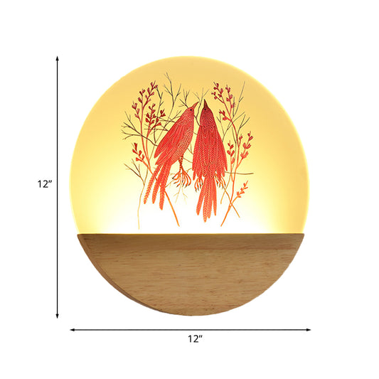 Wood Round Bird and Tree Mural Light Chinese Style LED Acrylic Wall Lighting Idea for Bedside Clearhalo 'Wall Lamps & Sconces' 'Wall Lights' Lighting' 1155242