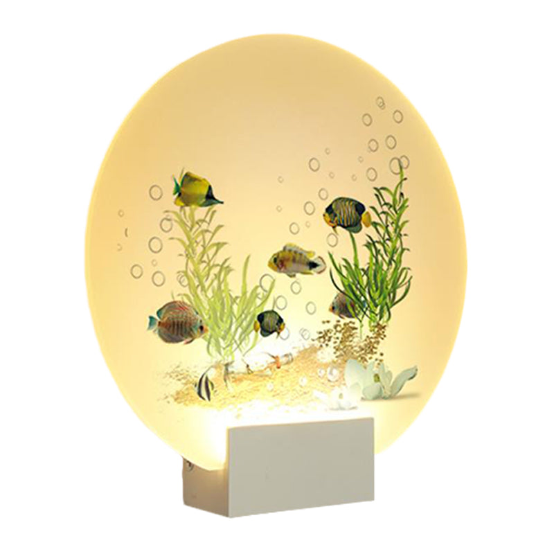 White Circular Wall Lighting Idea Oriental LED Acrylic Mural Light with Undersea Plants and Fish Design Clearhalo 'Wall Lamps & Sconces' 'Wall Lights' Lighting' 1155301