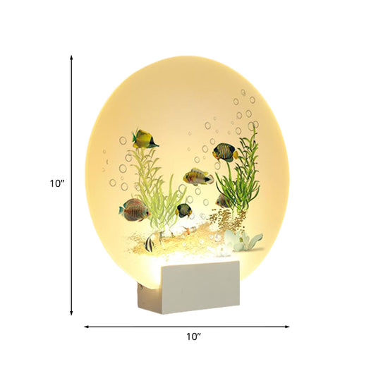 White Circular Wall Lighting Idea Oriental LED Acrylic Mural Light with Undersea Plants and Fish Design Clearhalo 'Wall Lamps & Sconces' 'Wall Lights' Lighting' 1155302