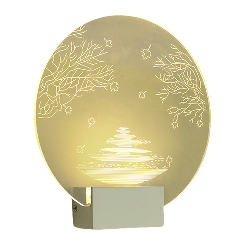 Acrylic Rounded Ripple and Tree Mural Light Oriental Style LED Clear Wall Mounted Lamp Clearhalo 'Wall Lamps & Sconces' 'Wall Lights' Lighting' 1155309