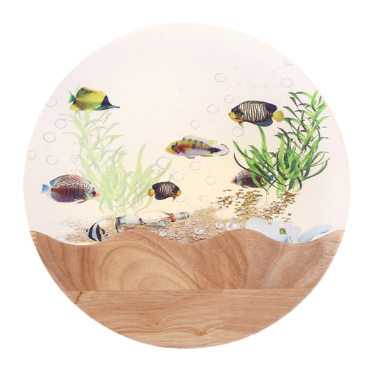 LED Bedside Wall Lamp Asia Style Wood Fish and Undersea Plants Wall Mural Light with Circular Acrylic Shade Clearhalo 'Wall Lamps & Sconces' 'Wall Lights' Lighting' 1155313