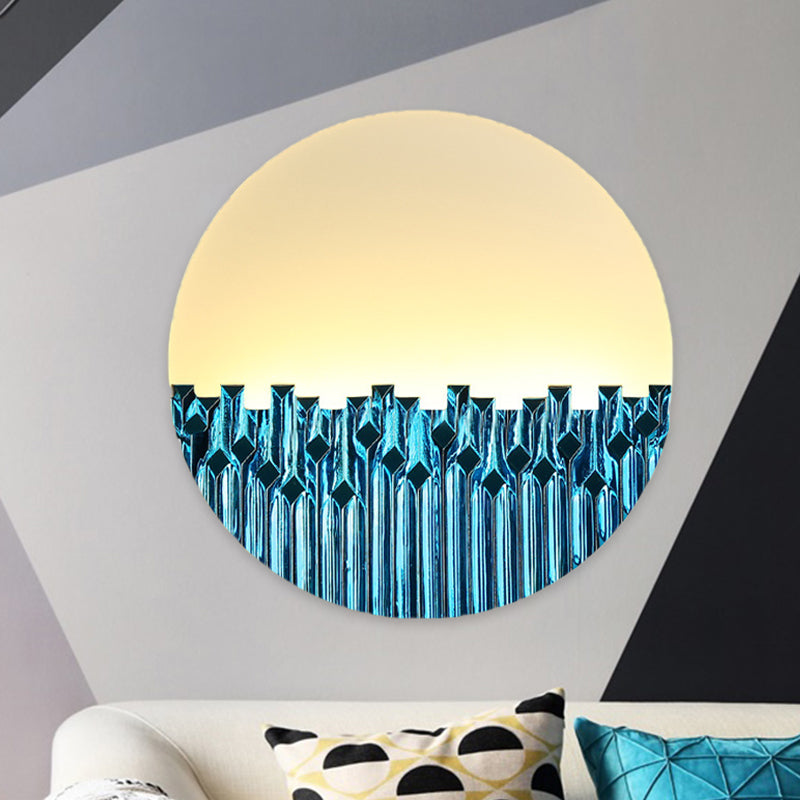 LED Corridor Wall Lamp Chinese Style Blue/Silver Metallic Surface Patterned Mural Light with Round Acrylic Shade Clearhalo 'Wall Lamps & Sconces' 'Wall Lights' Lighting' 1155320