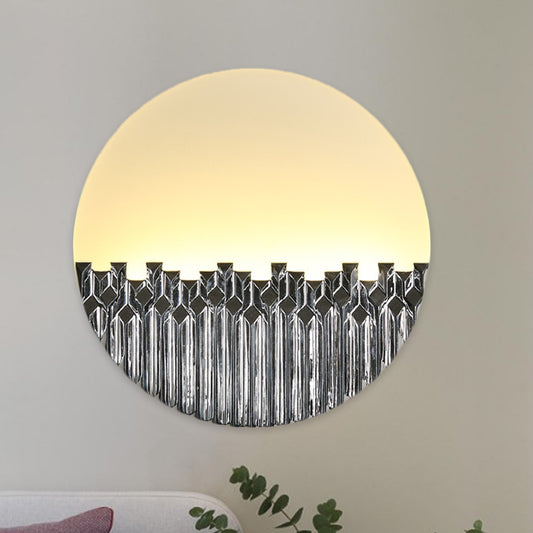 LED Corridor Wall Lamp Chinese Style Blue/Silver Metallic Surface Patterned Mural Light with Round Acrylic Shade Clearhalo 'Wall Lamps & Sconces' 'Wall Lights' Lighting' 1155325