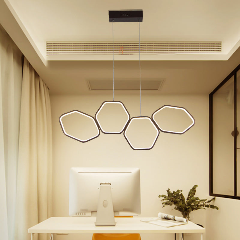 Hexagonal Island Chandelier Simple Acrylic 4/5/6 Lights White/Brown Ceiling Pendant in Warm/White Light Clearhalo 'Ceiling Lights' 'Chandeliers' 'Modern Chandeliers' 'Modern' Lighting' 115533