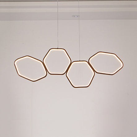 Hexagonal Island Chandelier Simple Acrylic 4/5/6 Lights White/Brown Ceiling Pendant in Warm/White Light 4 Clearhalo 'Ceiling Lights' 'Chandeliers' 'Modern Chandeliers' 'Modern' Lighting' 115534