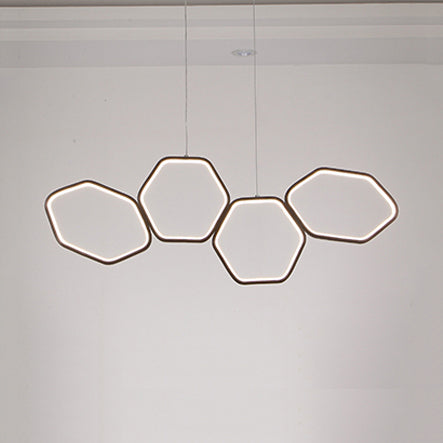 Hexagonal Island Chandelier Simple Acrylic 4/5/6 Lights White/Brown Ceiling Pendant in Warm/White Light 4 White White Clearhalo 'Ceiling Lights' 'Chandeliers' 'Modern Chandeliers' 'Modern' Lighting' 115535