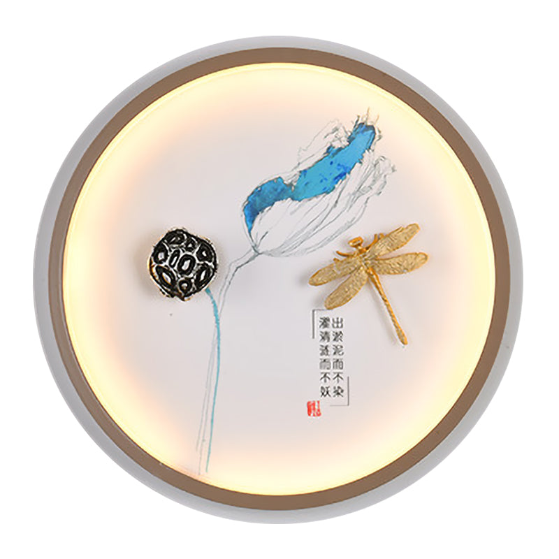 Yellow and Blue Circular Dragonfly Wall Lighting Asia Style LED Metallic Mural Lamp for Hallway Clearhalo 'Wall Lamps & Sconces' 'Wall Lights' Lighting' 1155360